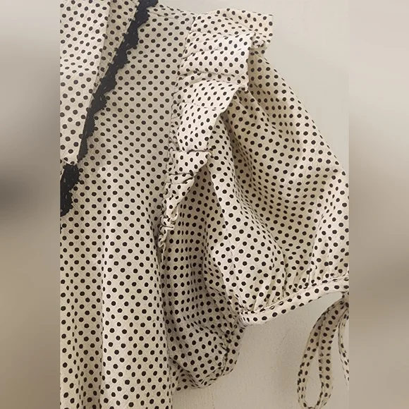 Free People Polka Dot Ruffle Sleeve Dress, Size Small Petite, Cotton. - Picture 5 of 9